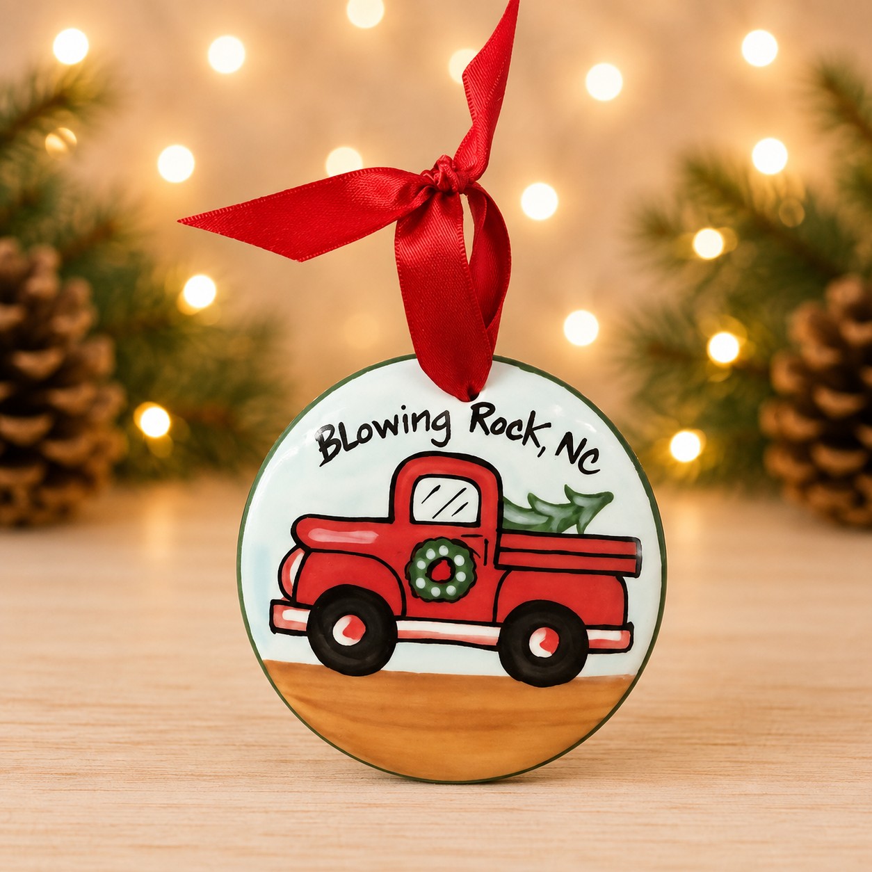 Blowing Rock Red Truck Ornament